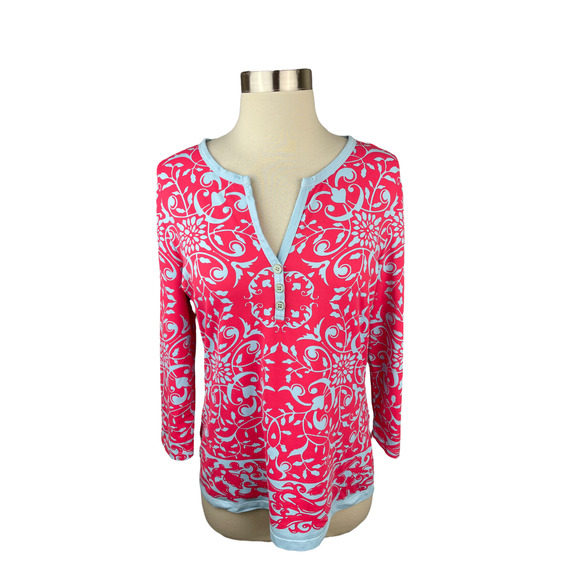 J. McLaughlin Tops J Mclaughlin M Coral Blue Floral V Neck Catalina